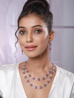 Aatmana - Rhodium-Plated American Diamond Studded And Stone Beaded Layered Jewellery Set