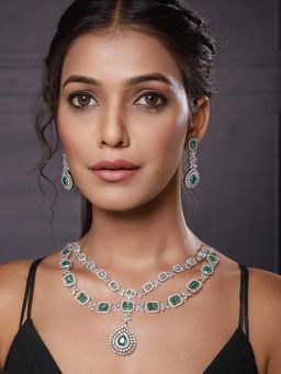 Aatmana - Silver-Plated Ad-Studded Layered Jewellery Set