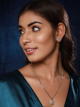 Aatmana - Silver -Plated Red Ad Stone-Studded Pendent Set