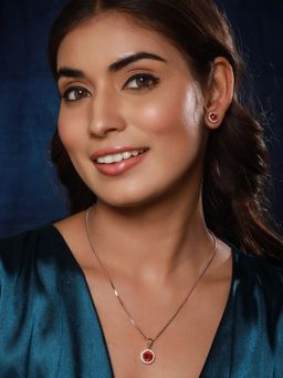 Aatmana - Rose Gold-Plated Red Ad Stone-Studded Pendent Set