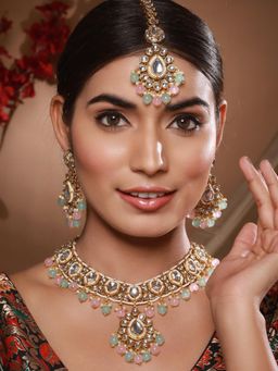 Aatmana - Gold-Plated Lime-Green And Pink Kundan-Studded Choker Handcrafted Jewellery Set