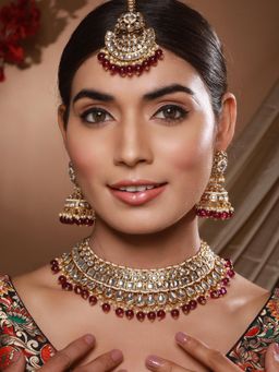 Aatmana - Gold-Plated And Wine Kundan Studded Jewellery Set