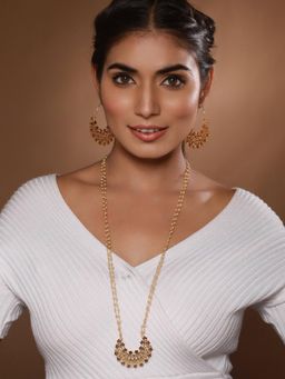 Aatmana - Gold-Plated Faux Pearl Beaded Layered Enamelled Long Jewellery Set