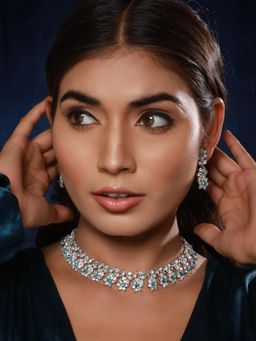 Aatmana - Silver-Plated Blue Cz Studded Jewellery Set