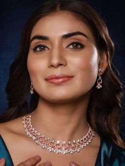Aatmana - Rose Gold-Plated Pink And White Cz-Studded Jewellery Set