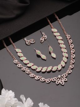 Aatmana - Pack of 2 Rosegold Plated Mint Green And White Cz Studded Jewellery Set