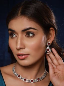 Aatmana - Silver-Plated American Diamond Studded Jewellery Set