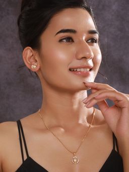 Aatmana - Gold-Plated Ad Studded Pendant With Earrings And Chain