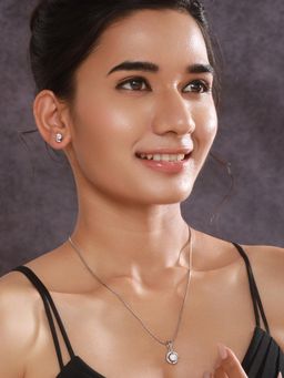 Aatmana - Rhodium-Plated Ad Studded Pendant With Earrings And Chain
