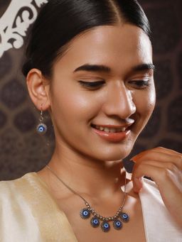 Aatmana - Silver-Plated Oxidised Evil Eye Necklace And Earrings