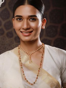 Aatmana - Pack of 2 Gold-Toned Brass Gold-Plated And Pearl Beaded Necklace