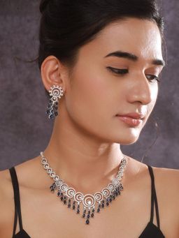 Aatmana - Silver-Plated And Blue Ad Stone And Cz-Studded Contemporary Jewellery Set