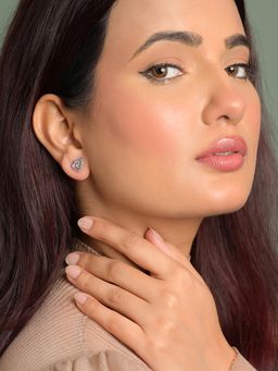 CLARA - 925 Silver Platinum Plated Daily Wear Iris Pink Heart Stud Earrings For Women