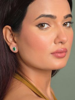 CLARA - 925 Silver Platinum Plated Daily Wear Chloe Green Stud Earrings For Women