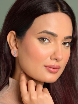 CLARA - 925 Silver Platinum Plated Daily Wear Gioia Pink Earrings For Women And Girls