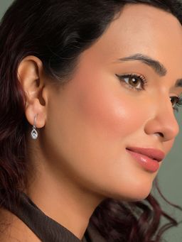 CLARA - 925 Silver Platinum Plated Daily Wear Luna Drop Earrings For Women And Girls