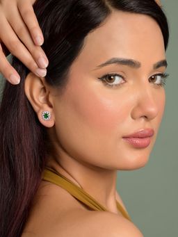 CLARA - 925 Silver Platinum Plated Daily Wear Verde Stud Earrings For Women And Girls