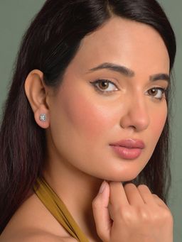 CLARA - 925 Silver Platinum Plated Daily Wear Hemisphere Stud Earrings For Women