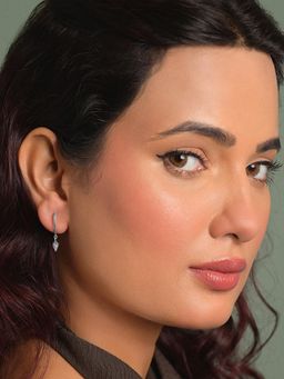 CLARA - 925 Silver Platinum Plated Daily Wear Gaia Hoop Drop Earrings For Women And Girls