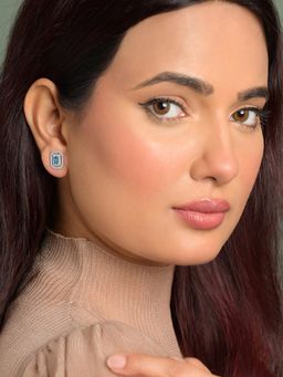 CLARA - 925 Silver Platinum Plated Daily Wear Blu Elegante Stud Earrings For Women