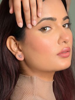 CLARA - 925 Silver Platinum Plated Daily Wear Cuore Pink Heart Earrings For Women