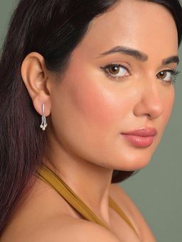 CLARA - 925 Silver Platinum Plated Daily Wear Kara Pearl Drop Earrings For Women