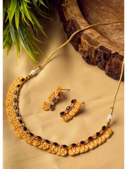 STILEADDA - Gold Plated Black Kemp Laxmi Coin Necklace Set