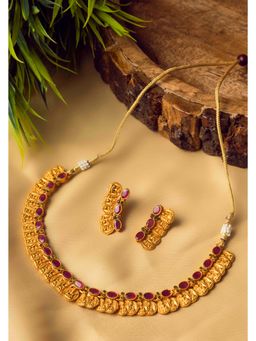 STILEADDA - Gold Plated Red Kemp Laxmi Coin Necklace Set