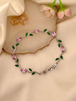 ISHKAARA - Silver Plated Fairy Tulip Bracelet In Pink Stone