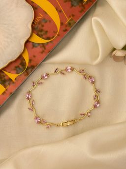 ISHKAARA - Gold Plated Fairy Tulip Bracelet In Light Pink Stone