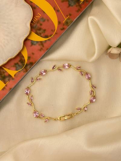 Gold-Plated Fairy Tulip Bracelet with Light Pink Stones for Women