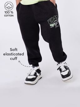 Hopscotch - Black Text Print Pure Cotton Joggers