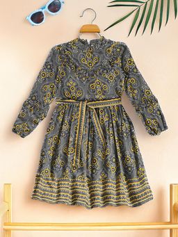 Bella Moda - Frilled Border Printed Cotton Length Dress