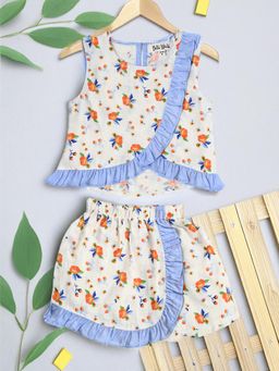 Bella Moda - Blue Sleeveless Floral Printed Cotton Top with Shorts Co-Ord (Set of 2)