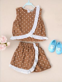 Bella Moda - Brown Sleeveless Printed Cotton Top with Shorts Co-Ord (Set of 2)