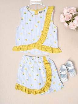 Bella Moda - Blue Sleeveless Printed Cotton Top with Shorts Co-Ord (Set of 2)