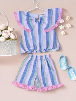 Bella Moda - Blue Sleeveless Printed Cotton Top with Shorts Co-Ord (Set of 2)