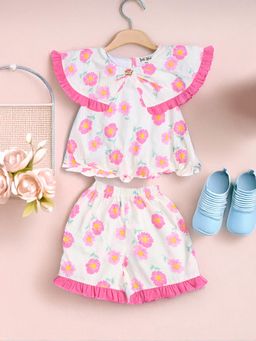 Bella Moda - Pink Sleeveless Floral Printed Cotton Top with Shorts Co-Ord (Set of 2)