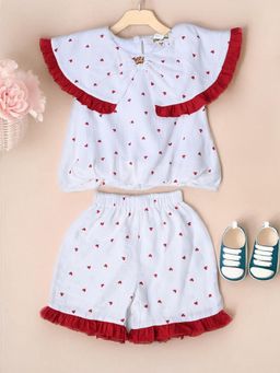 Bella Moda - White Sleeveless Printed Cotton Top with Shorts Co-Ord (Set of 2)