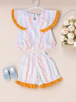 Bella Moda - White Sleeveless Printed Cotton Top with Shorts Co-Ord (Set of 2)