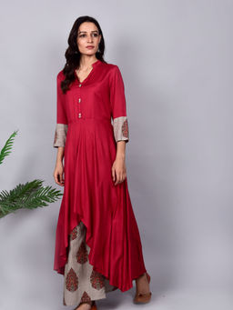 Empress Pitara - Maroon Kurta With Mughal Boota Palazzo