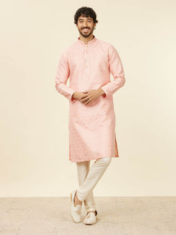Manyavar - Pink Art Silk Embroidery Zari Weave Kurta and Pyjama (Set of 2)