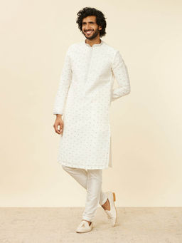 Manyavar - Warm White Art Silk Digital Printed Kurta and Pyjama (Set of 2)