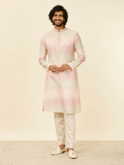 Manyavar - Pink Art Silk Embroidery Zari Weave Kurta and Pyjama (Set of 2)