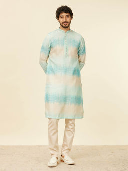 Manyavar - Aqua Green Art Silk Embroidery Zari Weave Kurta and Pyjama (Set of 2)