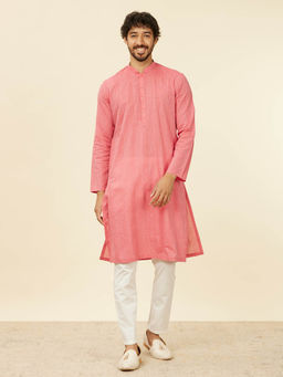 Manyavar - Pink Cotton Jacquard Self Texture Kurta and Pyjama (Set of 2)