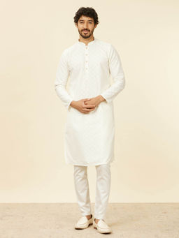 Manyavar - Cream Art Silk Jacquard Self Texture Kurta and Pyjama (Set of 2)