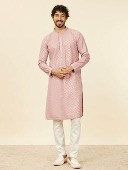 Manyavar - Dusty Pink Art Silk Embroidery Kurta and Pyjama (Set of 2)