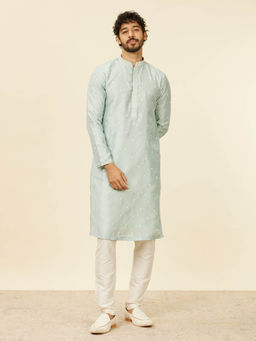Manyavar - Light Blue Art Silk Embroidery Stone Work Kurta and Pyjama (Set of 2)