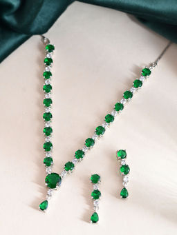 Silvermerc Designs - American Diamond Silver-Plated Green Jewellery Set